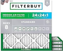 Filterbuy 24x24x1 Air Filter MERV 8 Essential Dust & Allergy Defense (4-Pack), Electrostatic Pleated HVAC AC Furnace ...