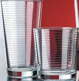 Le'raze Set of 16 Heavy Base Ribbed Durable Clear Drinking Glass Cups