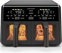 Chefman Dual Air Fryer Oven with DC Motor, 9 Qt. Double Basket Air Fryer with 450°F Max Temp for Meals in Minutes, Ba...