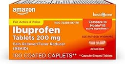 Amazon Basic Care Ibuprofen Tablets, 200 mg, Pain Reliever/Fever Reducer for Headache, Backache, Menstrual Pain and B...