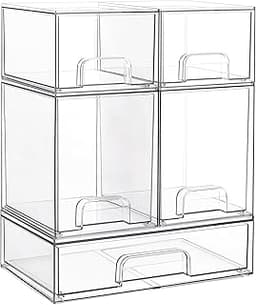 Vtopmart Stackable Storage Drawers Set of 5, Clear Plastic Organizer Bins for Baby Bottle, Beauty Supplies Storage, I...