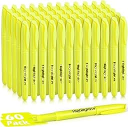 KIZZYEA Highlighters, 60 Pack Yellow Highlighters Bulk, Bright Color Chisel Tip & Dry-Quickly, No Bleed Highlighter M...