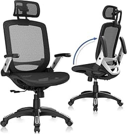 GABRYLLY Ergonomic Office Chair, High Back Home Desk Chair with Headrest, Flip-Up Arms, 90-120° Tilt Lock and Wide Cu...