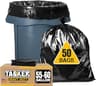 Tasker 55 Gallon Trash Bags Heavy Duty, Extra Large Lawn & Leaf Bags, Black