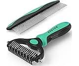 Docrok Pet Grooming Brush and Metal Comb Combo, Cat Brush Dog Brush for Shedding, Undercoat Rake for Dogs Grooming, D...