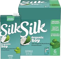 Silk Shelf-Stable Organic Soy Milk, Unsweetened, Dairy-Free, Vegan, Non-GMO Project Verified,32 Fl Oz(Pack of 6)