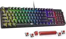 Redragon Mechanical Gaming Keyboard Wired, 11 Programmable Backlit Modes, Hot-Swappable Red Switch, Anti-Ghosting, Do...
