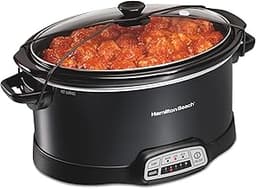Hamilton Beach Portable 7 Quart Programmable Slow Cooker with Three Temperature Settings, Lid Latch Strap for Easy Tr...