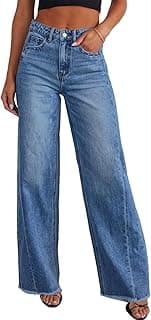 Sidefeel Women's Wide Leg Jeans High Waisted Stretchy Raw Hem Zimbaplatinum Denim Pants