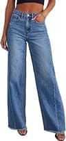 Sidefeel Women's Wide Leg Jeans High Waisted Stretchy Raw Hem Zimbaplatinum Denim Pants