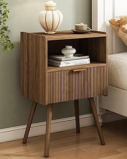 Nightstand,Modern Bedside Table with Storage Drawer and Open Wood Shelf, for Living Room, Bedroom and Small Spaces, A...