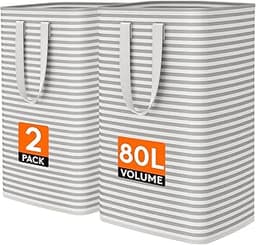 Lifewit 2 Pack Laundry Basket 80L Each, Collapsible Clothes Hamper with Reinforced Handles, Freestanding Waterproof D...