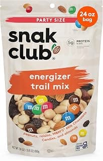 Snak Club Energizer Trail Mix with Roasted Salted Peanuts, Raisins, M&M’S Chocolate Candies, Roasted Almonds, Gluten-...
