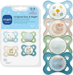 MAM Original Baby Pacifiers 0-6 Months, Binky for Newborn Babies, BPA-Free Skin Soft Silicone Nipple, Glows in The Da...