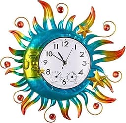 Outable Sun and Moon Outdoor Clock Decorative Outdoor Clocks Waterproof Silent No-Ticking Outdoor Clock Thermometer C...