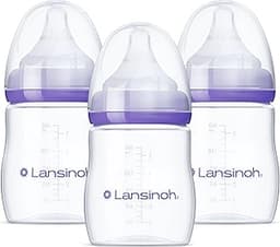 Lansinoh Anti-Colic Baby Bottles, BPA-Free Plastic, 5 Ounces, 3 Count, Slow Flow Nipples (Size S), Breastfeeding Bott...