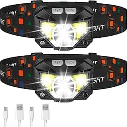 LHKNL Headlamp Flashlight, Lumen Ultra-Light Bright LED Rechargeable Headlight with White Red Light, 2-Pack Waterproo...