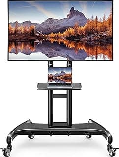 Perlegear Rolling TV Stand for 32-82 Inch Flat/Curved LED/LCD/OLED TVs, Outdoor Mobile TV Carts on Wheels with Adjust...