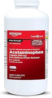 Amazon Basic Care Extra Strength Pain Relief, Acetaminophen Caplets, 500 mg, Pain Reliever and Fever Reducer for Head...