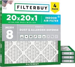 Filterbuy 20x20x1 Air Filter MERV 8 Dust & Allergy Defense (4-Pack)