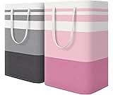 HomeHacks 2 Pack Large Laundry Baskets, Waterproof, Freestanding Laundry Hampers, Collapsible Clothes Hamper with Rei...