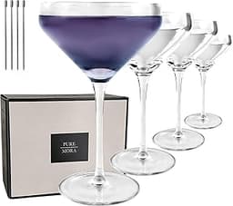 MORA PURE The Remy Coupe - Set of 4, 8oz Handblown Premium Crystal Martini Glasses for Cocktail, Gin & Tonic, Cosmopo...