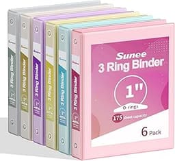 SUNEE 1 Inch Binders 3 Ring 6 Pack, Clear View Three Ring Binders PVC-Free (Fit 8.5x11 Inches) for School or Office S...