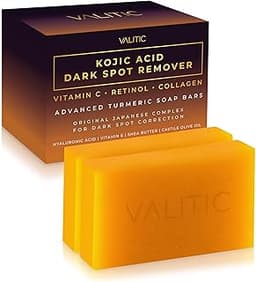 VALITIC Kojic Acid Dark Spot Remover Soap Bars with Vitamin C, Retinol, Collagen, Turmeric - Original Japanese Comple...