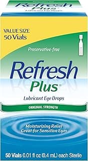 REFRESH PLUS Lubricant Eye Drops Preservative-Free Artificial Tears, 0.01 fl oz (0.4 mL), 50 Single-Use Containers