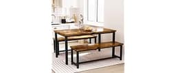 LinkRomat Dining Room Table Set with 2 Benches, Farmhouse Dining Table Set for 4-6, Wood Breakfast Table Set Dinner T...