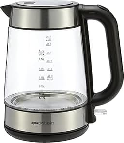 Amazon Basics Electric Kettle with Glass Carafe for Tea and Coffee, BPA-Free, Fast Boiling, Auto Shut-Off, Boil-Dry P...