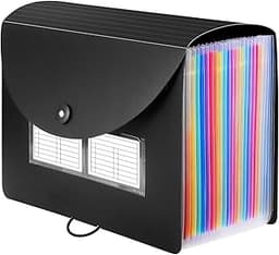 Sooez 24 Pockets Expanding File Folder with Blank Labels, According File Organizer with Expandable Cover, Desktop Acc...