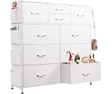 WLIVE 10 Drawer White Fabric Dresser for Bedroom, Side Pockets Chest | White Fabric chest of drawers with PU Leather ...