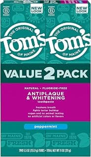 Tom's of Maine Antiplaque and Whitening Toothpaste, Peppermint, 2Pk, 5.5 oz | Fluoride Free, Freshens Breath, Fights ...