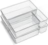 6 Pack Large Clear Plastic Drawer Organizer Trays, Acrylic Kitchen Drawer Organization and Storage Dividers, Non-Slip...