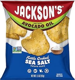 Jackson’s Potato Classic Kettle Chips with Sea Salt (1.5oz, Pack of 10) - Made with Avocado Oil - Allergen-friendly, ...