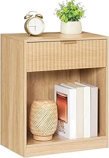 HOOBRO Fluted Nightstand, Modern End Table with 1 Drawer and 1 Open Compartment, Bedside Table with Metal Handle, for...