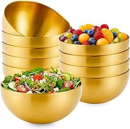 10 Pcs Gold Bowls, 5.9 Inch Stainless Steel Mixing Serving Bowl, Gold Mixing Bowl, Decorative Small Metal Bowls for S...