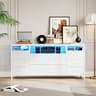 Jojoka 63.3 Inch 10 Drawer Dresser TV Stand with LED Lights and Power Outlets, Fabric Chest of Drawers Entertainment ...