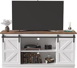 JUMMICO TV Stand for 65 Inch TV, Entertainment Center with Storage Cabinets and Sliding Barn Doors, Mid Century Moder...