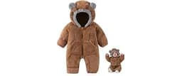 AiWMGL Newborn Baby Bear Outfit Suit With Fold-Over Mittens Footies Girls Boys Winter Fleece Clothes Hooded Romper Sn...