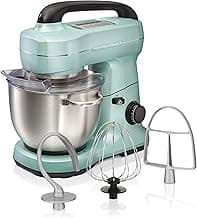 Hamilton Beach Electric Stand Mixer, 4 Quarts, Dough Hook, Flat Beater Attachments, Splash Guard, 7 Speeds with Whisk...