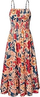 GRACE KARIN Summer Dresses for Women 2026 Vacation,Smocked Floral Maxi Dress,Boho Beach Sundress with Pocket Fashion ...