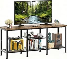 Simple Trending TV Stand for 50 Inch TVs, Entertainment Center with Open Storage Shelves, Media Console Table for Liv...