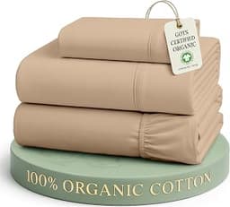 LANE LINEN 100% Organic Cotton Sheets Set Pure Long- Staple Percale Weave - Bedding for Bed Fits Mattress Upto 15in D...