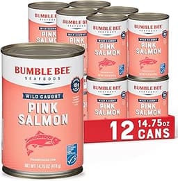 Bumble Bee Wild Caught Pink Salmon with Skin & Bones, 14.75 oz (Pack of 12) | 18g Protein per Serving, Omega-3 Rich, ...