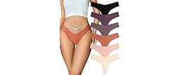 FINETOO Seamless Thongs for Women Sexy No Show Panties Invisible V-waisted Stretch Lingerie Underwear 6 Pack