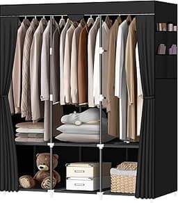 LOKEME Portable Closet, Portable Closets for Hanging Clothes with 3 Hanging Rods and 6 Storage Shelves and 4 Side Poc...