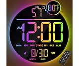 JALL 10" Large Digital Wall Clock with Remote, RGB Color, Big LED Display, Alarm Countdown Timer, DST, Temperature, D...