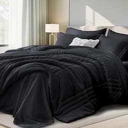 Queen Comforter Set Black - Bed in a Bag Queen Size 7 Pieces, Soft Bedding Set for All Seasons, Premium Queen Comfort...